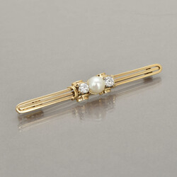 Perl-Brillantbrosche Gelbgold 585, Stabbrosche in durchbrochener ...