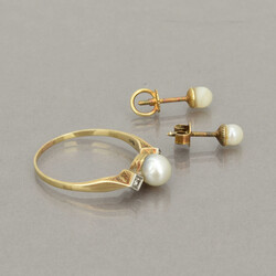 Perl-Schmuckset Gelbgold 585 und 333, bestehend aus 1 Ring, mittig 1 ...