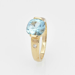 Topas-Gelbgoldring Gelbgold 375, annähernd quadratisch facettierter ...