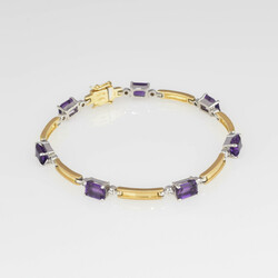 Amethyst-Diamantarmband Gelbgold und Weißgold 750, insg. 7 ...