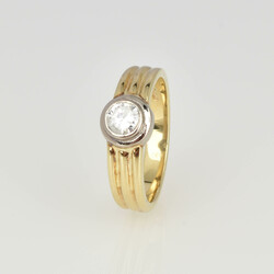 Brillant-Bicolorring Gelbgold und Weißgold 585, solitärer Brillant ...