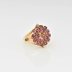 Rubin-Gelbgoldring Gelbgold 750, aufgewölbter Ringkopf üppig mit ...