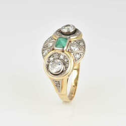 Smaragd-Brillantring Gelbgold 585, üppig gestalteter Ringkopf im Art ...