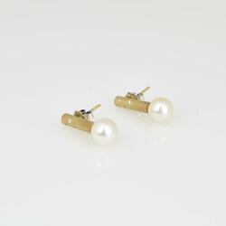 Perl-Brillant-Ohrstecker Gelbgold und Weißgold 585, je zylindrische ...