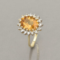 Citrin-Brillantring Gelbgold 585, 1 oval facettierter Citrin in Gelb ...