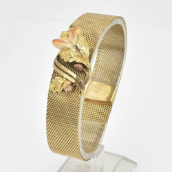 Jagdliches Armband Gelbgold 333, Milanaise-Strang, mittig 1 Eichenast ...