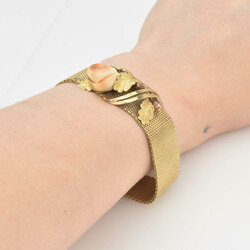 Jagdliches Armband Gelbgold 333, Milanaise-Strang, mittig 1 Eichenast ...