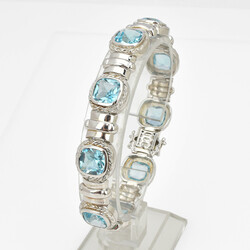 Topas-Silberarmband Silber 925, insg. 9 Blautopase in Zargenfassung ...