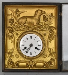 Rahmenuhr mit Hundemotiv wohl Schwarzwald, ebonisierter, verglaster ...