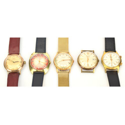  b Fünf Herrenarmbanduhren jeweils vergoldete Gehäuse in ...