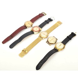  b Fünf Herrenarmbanduhren jeweils vergoldete Gehäuse in ...