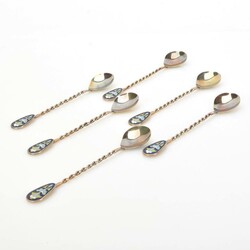 Sechs Souvenirlöffel versilbert, je gerundete Laffe und tordierter ...