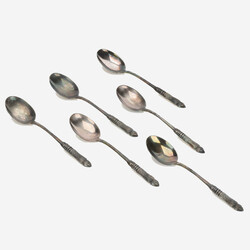  b Sechs Mokkalöffel Silber 835, gemarkt GS, jagdliche Ausführung, ...