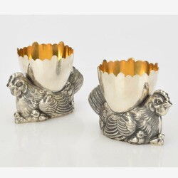 Paar figürliche Eierbecher Silber 925, innenvergoldet, Gebrüder ...