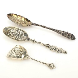 Drei Teile Zierbesteck Silber 925 und 800, 1 x teilvergoldet, James ...