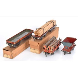 Langholzwagen und drei Güterwagen Märklin, Spur 0, 1848, offener ...
