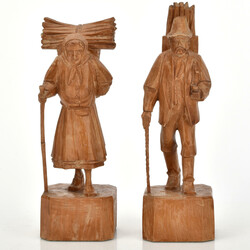 Paar Schnitzfiguren Holzsammler Holz vollplastisch geschnitzt, ...