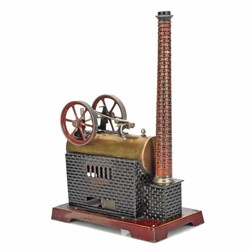 Dampfmaschine Blech, geprägt, liegender Messingkessel mit einem D ...