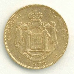 GOLDMÜNZE: Monaco, 20 Fr. 1878A, Charles III. (1856-1889), Paris, ...