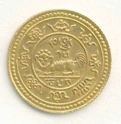 Tibet, 20 Srang, BE 1554 (1920), sehr seltene Goldmünze, Variante ...