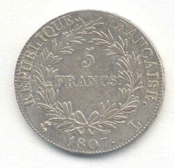 Frankreich, 5 Fr. 1807L, Bayonne, Napoleon I., seltene Silbermünze, ...