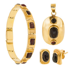 GRANATSCHMUCKSET - bestehend aus 18K Armband Länge 18 cm, 18K ...