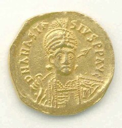 Byzanz, Anastasius 491-518, Solidus, stehender Engel mit Kreuzstab, ...