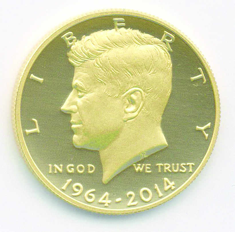 USA, 1/2 Dollar Kennedy 2014, Feingold, Gewicht 3/4 Unzen, PP, in der ...