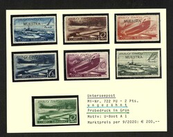 SPANIEN - U-Boot-Serie 1938 mit Aufdruck "MUESTRA", alle sechs Werte ...