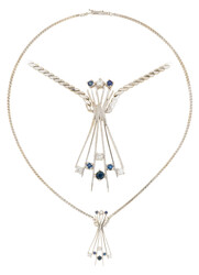 BRILLANT-SAPHIR-COLLIER - 14K Weißgold, Mittelstück besetzt ...