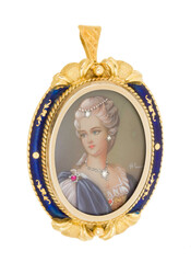 Anhänger mit von Hand gemaltem Miniaturbildnis einer Frau, das in ...