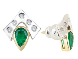 SMARAGD-BRILLANTOHRSTECKER - besetzt mit jeweils einem Smaragd und ...