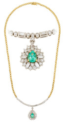 SMARAGD-BRILLANT-COLLIER - das Mittelstück besetzt mit einem Smaragd ...