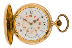 TASCHENUHR - herrliche Savonette mit zwei Deckeln in 14K Gelbgold. ...