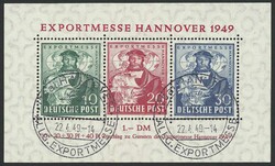 Exportmesseblock 1949, tadellos mit ESST "HANNOVER 22.4.49.", ...