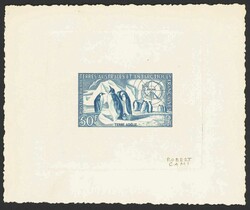 50 Fr. Kaiserpinguine 1956, seltener Künstlerblock mit Unterschrift ...