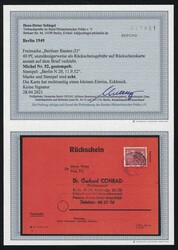 DIE FRANKIERTE RÜCKSCHEINKARTE: 40 Pfg. Bauten 1949, tadellos als ...