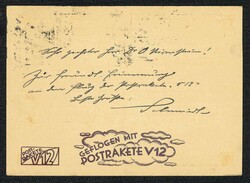 RAKETENPOSTKARTE V12: 30 Gr. kleine Bauwerke als Zusatzfrankaturauf ...