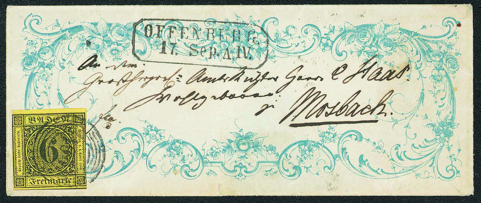 DER WUNDERVOLLE ZIERBRIEF: 6 Kr. schwarz auf gelb, farbfrisch ...