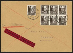 DIE KÖPFE-MASSENFRANKATUR: 15 Pfg. schwarzolivbraun, gestrichenes ...