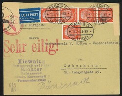 Deutsches Reich, 8 Pfg. Hindenburg, senkrechter Viererstreifen und ...