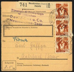24 Pfg. Freimarken 1947, senkrechter Dreierstreifen und Paar, vorder- ...
