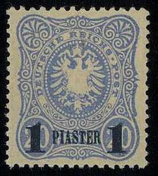 1 Pia. auf 20 Pfg. lebhaftviolettultramarin, Aufdruck blauschwarz, ...