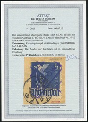 5 Mk. Friedenstaube mit violettem Handstempelaufdruck "37 BÜTZOW", ...