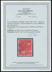 8 Pfg. Arbeiter mit Handstempel "38 BERGEN", farbfrisch und perfekt ...