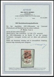 24 Pfg. Ziffer mit Bezirkshandstempel "27 BORNA" vom Unterrand auf ...