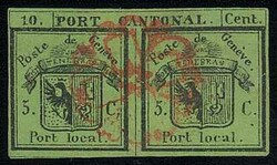 DIE BERÜHMTE DOPPELGENF: 5 C./5 C. schwarz auf gelbgrün, sogenannte ...