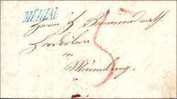 MÜHLAU blau, Gr.40, taxierter Faltbrief nach Meienberg,