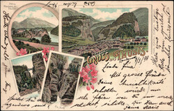 THUSIS, 4 Bilder, Farblitho, 1898