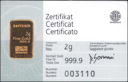 GOLDBARREN, 2 Gramm, verschweisst, Raiffeisen-Bank
